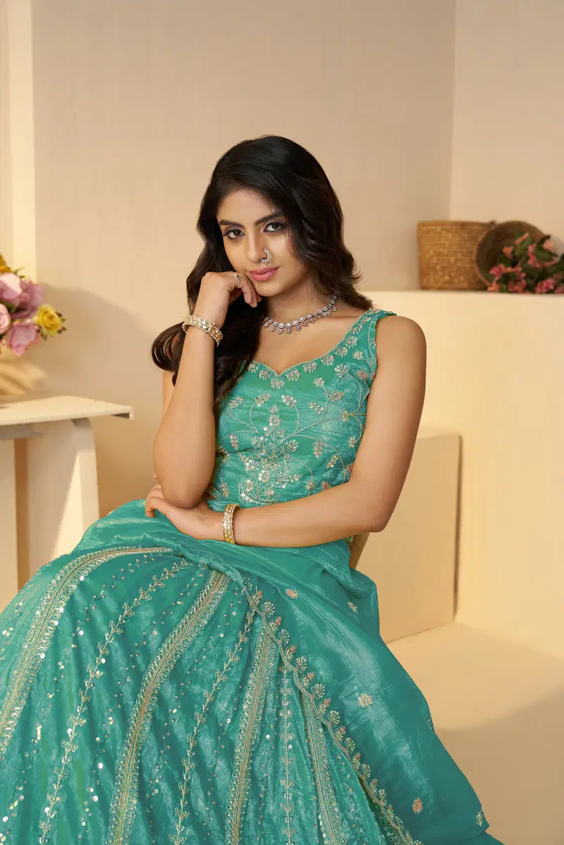 Kf 44 Sky Blue Jimmy Choo Embroidered Bridal Lehenga Exporters In India